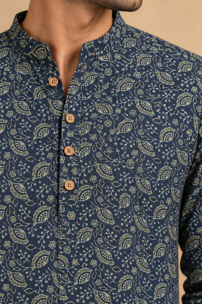 Kashish Indigo Paisley Kurta — photograph 4