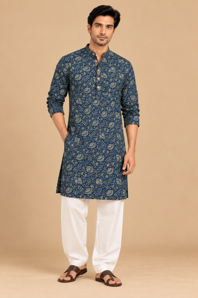 Kashish Indigo Paisley Kurta — photograph 6