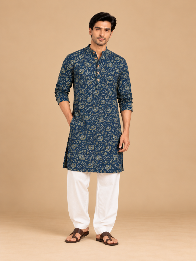 Kashish Indigo Paisley Kurta — Traditional Paisley kurta Studio Portrait