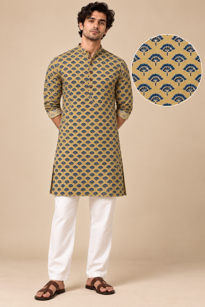 Mayura Mustard Motif Kurta — photograph 5