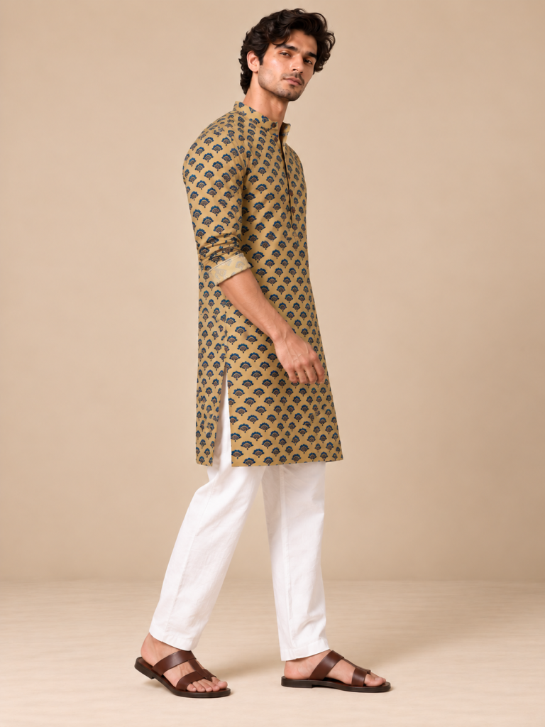 Mayura Mustard Motif Kurta — photograph 7