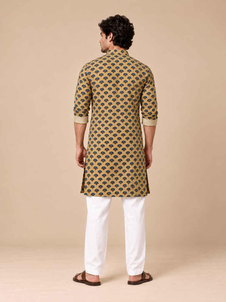 Mayura Mustard Motif Kurta — photograph 3