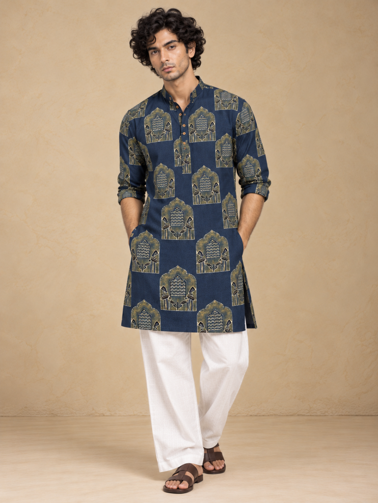 Mehraab Indigo Arch Kurta — Minimalist kurta Lookbook Portrait
