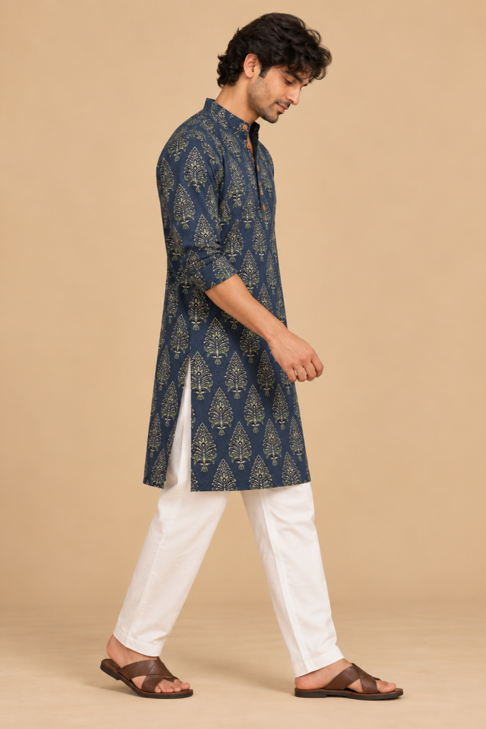 Pankhuri (पंखुरी) Indigo Botanical Kurta — photograph 4