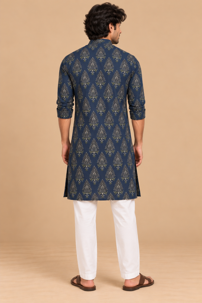 Pankhuri (पंखुरी) Indigo Botanical Kurta — Traditional Navy Printed kurta Look
