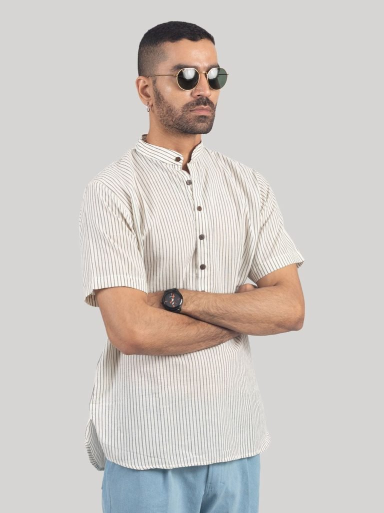 Ethereal Stripes Handloom Short Kurta — photograph 5