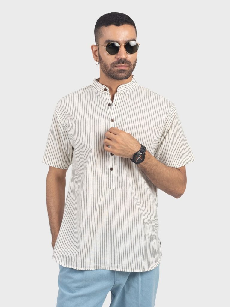 Ethereal Stripes Handloom Short Kurta — photograph 7