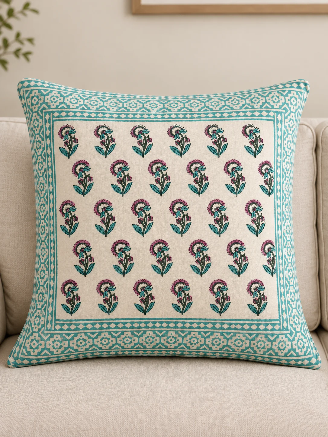 White Bagru Print Cushion Cover